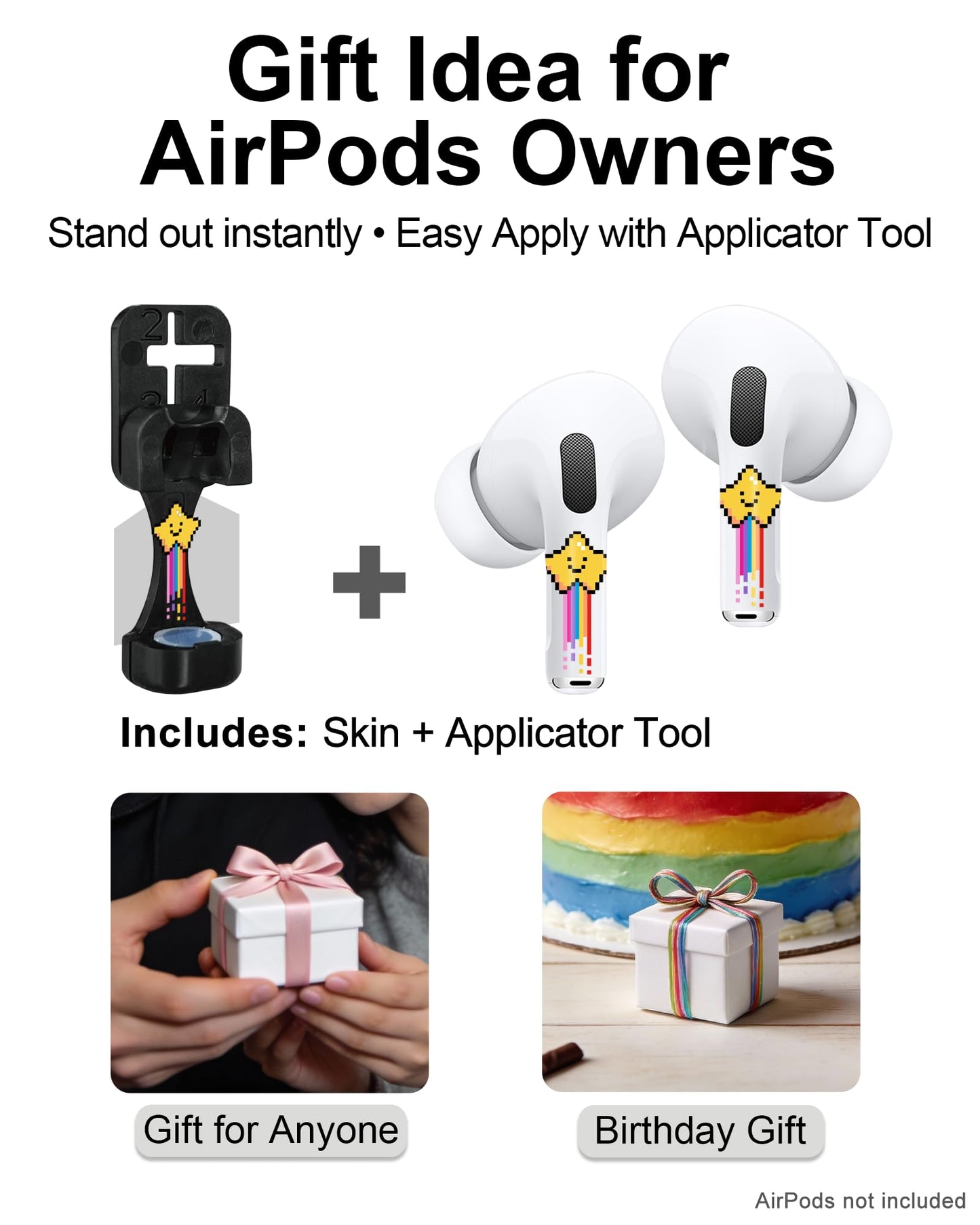 RockMax for AirPods Pro 2 Skin Cover, Distinguish Your AirPods, Universal Fit for AirPods Pro 3/2/1 and Gen 1/2/3/4, Star Sticker, Fun Gift for Boys and Girls