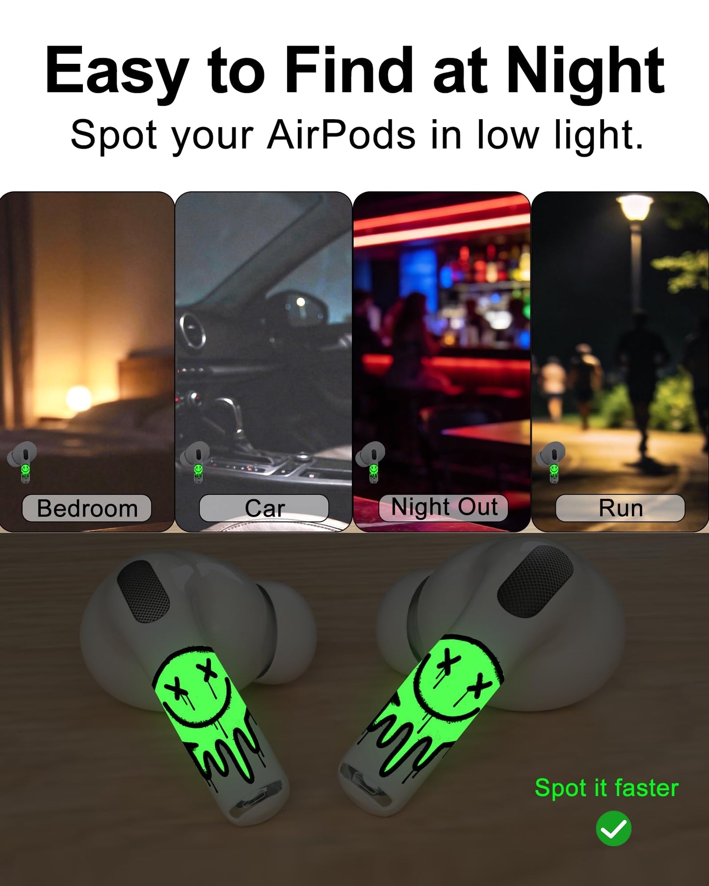 RockMax for AirPods Pro 3 Skin, Glow-in-The-Dark Death Smile Sticker for AirPods 4th Gen, Works with AirPod Case, Easy to Identify, Fits AirPods 1/2/3/4 and AirPods Pro 1/2/3(Universal Fit)