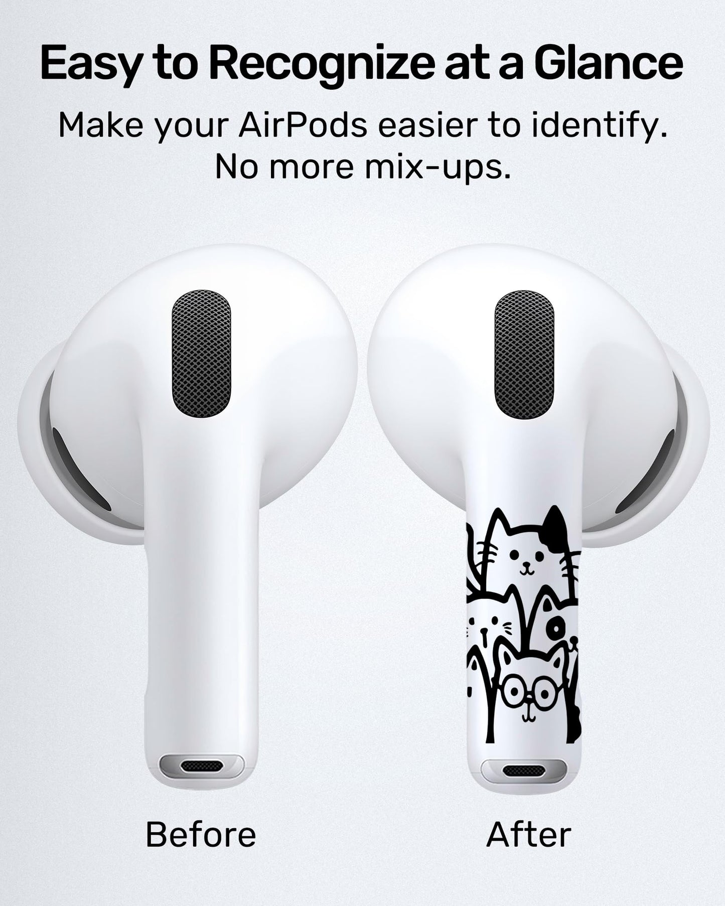 ROCKMAX for AirPods Pro 2 Skin Accessories, Black Cats Sticker Wrap, Easy to Identify Your Earbuds, for Boys and Girls, Compatible with AirPods 1/2/3/4 & Pro 1/2/3, Case-Friendly