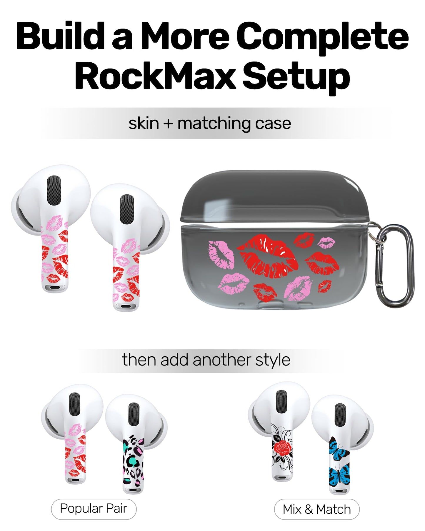RockMax Ghost Sticker for AirPods, Easy to Identify, Universal Skin for AirPods Pro 3/2/1 and Gen 1/2/3/4, Black Wrap Cover, for Family