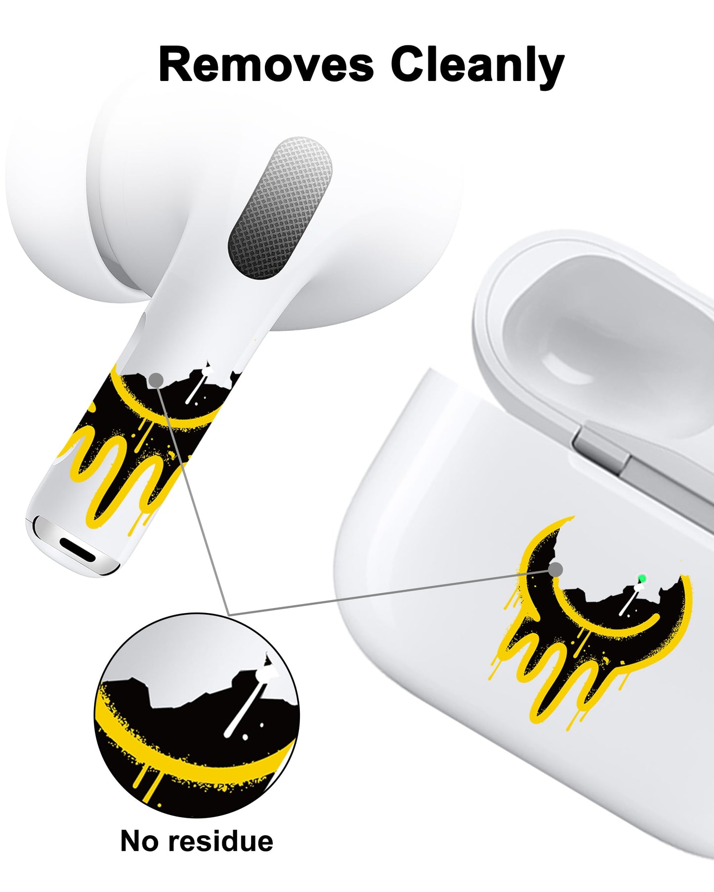 ROCKMAX for Black AirPods Cat Skin Set, Earbud + Charging Case Stickers with Applicator & Spare, Universal Fit for AirPods 1/2/3/4 & Pro/Pro 2/Pro 3, Sweat-Resistant, Removable