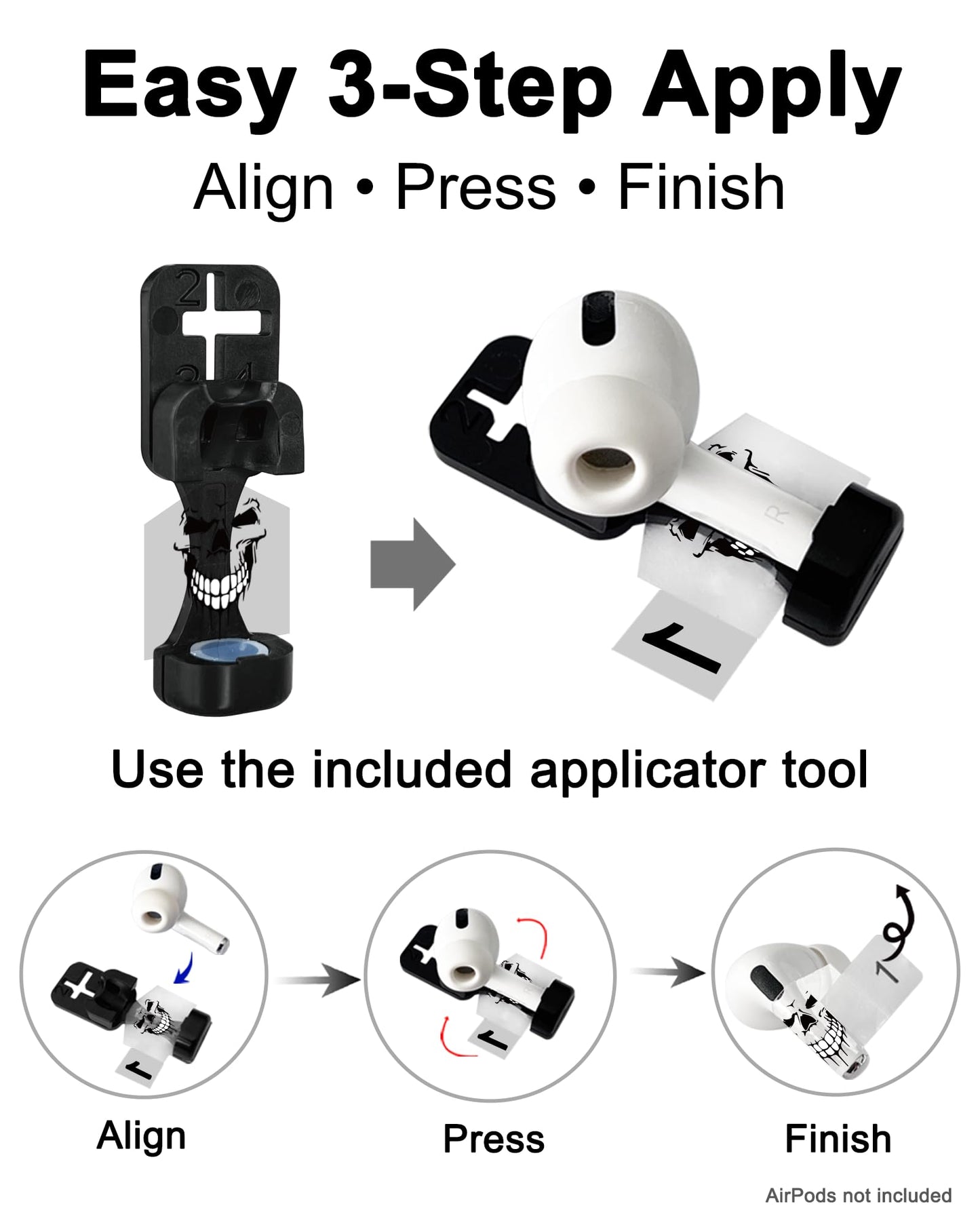 RockMax for AirPods 4 Skin, Black Skull Decal Sticker for Air Pods 4th Gen, Durable Tattoo Wrap, Case Friendly, Easy to Identify, Compatible with AirPods 1/2/3/4 and AirPods Pro 1/2/3(Universal Fit)