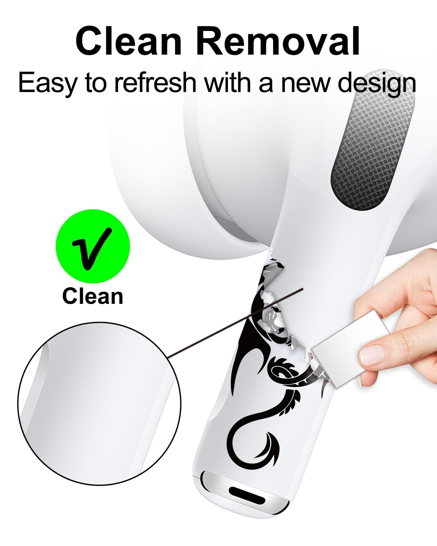 RockMax for AirPod Skin, Quickly Recognizable, Universal Fit for AirPods Pro 3/2/1 and Gen 1/2/3/4, Black Dragon Sticker Cover, for Women and Teens