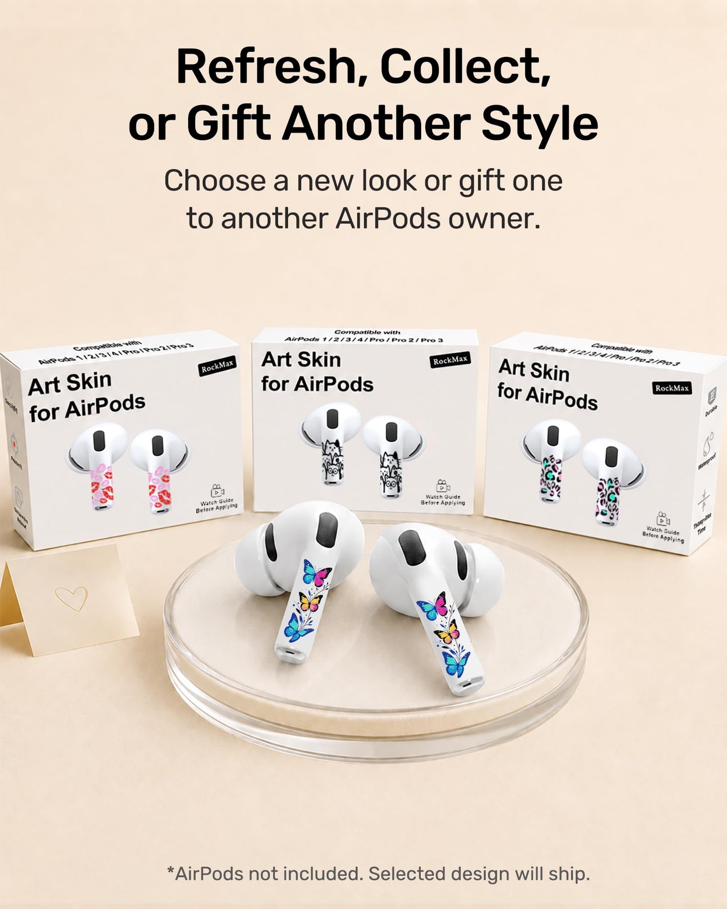 RockMax for AirPods 4 Skin Wraps, Helps Avoid Mix-Ups, Universal Fit for AirPods Pro 3/2/1 and Gen 1/2/3/4, Butterfly Sticker Cover, Gift for Women and Teens