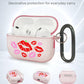RockMax for AirPods Pro 3 Case Cover with Art Skin, Cute TPU AirPods Case with Keychain Hook, Semi-Transparent Decorative Case for Women, Red Lips, Clear Pink