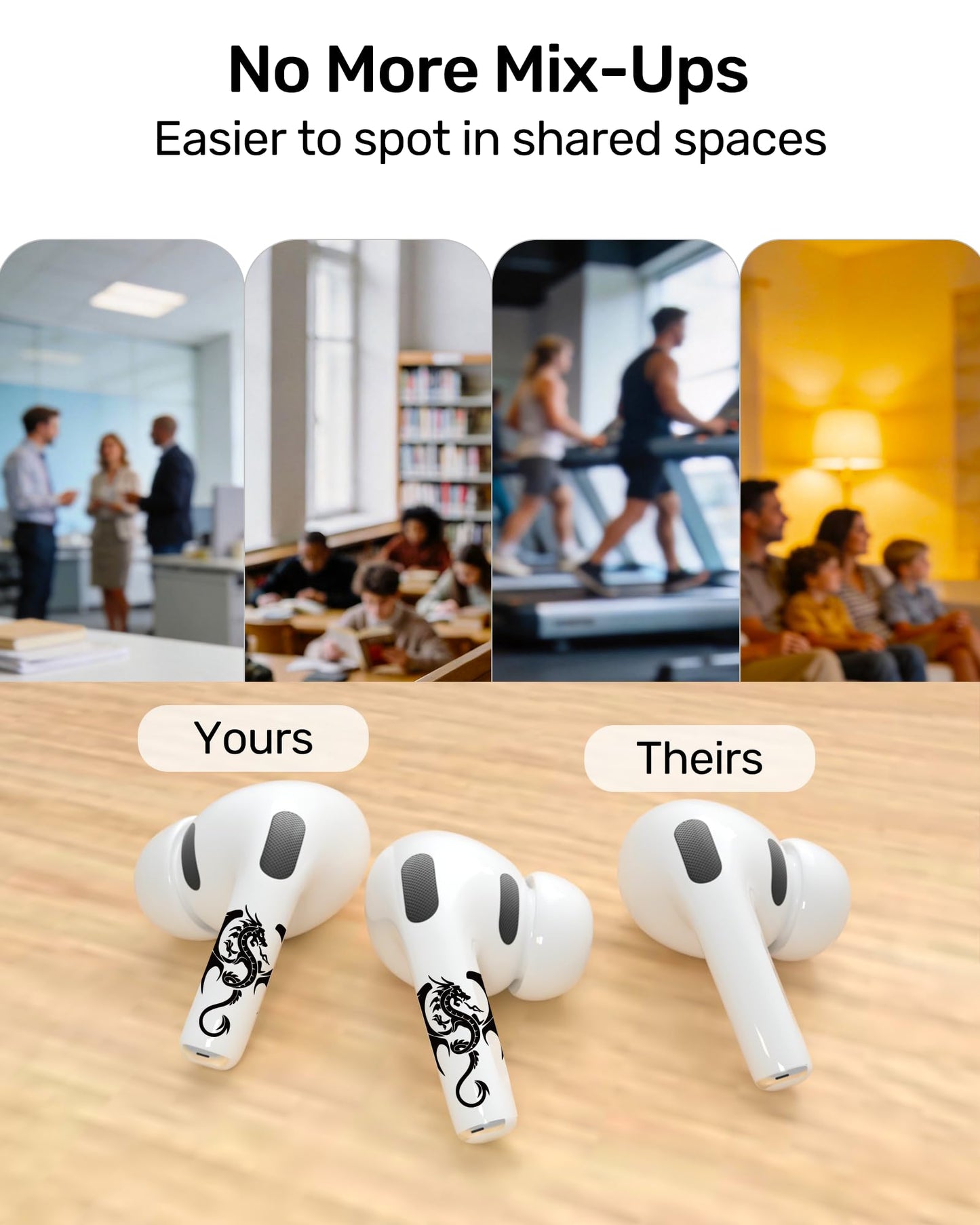 RockMax Universal Stickers for AirPod, No More Mix-Ups, for AirPods Pro 3/2/1 and Gen 1/2/3/4, Black Rock Skin Cover, Custom Gift for Women and Teens