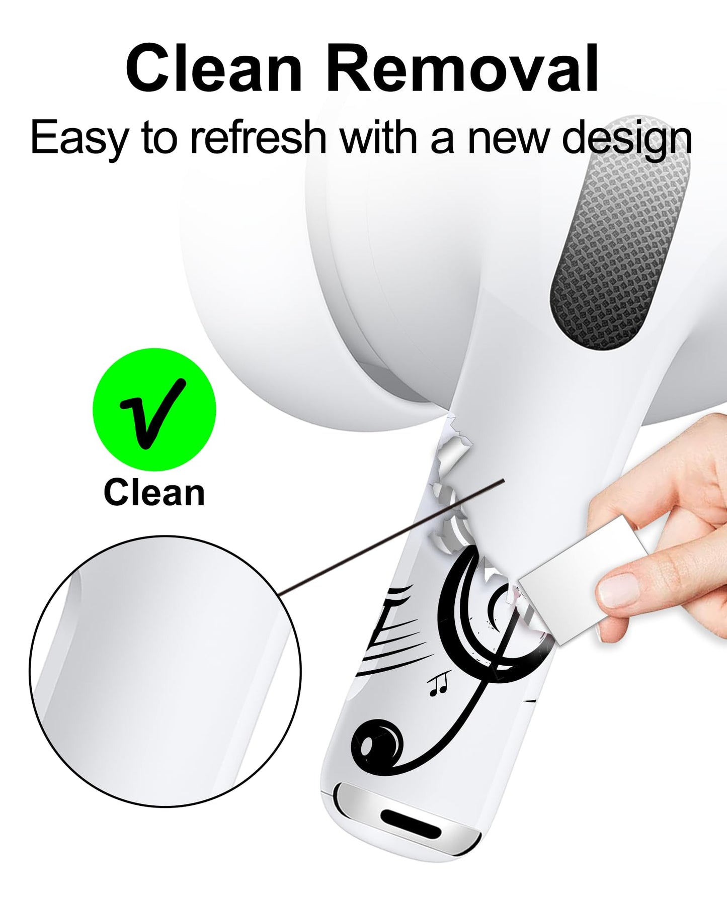 RockMax for AirPods 4 Skin, Easy to Clarify, Black Music Note Sticker Wrap, Ultra-Thin Case-Friendly, 3-Step Install, Compatible with AirPods 1/2/3/4 and AirPods Pro 1/2/3(Universal Fit)