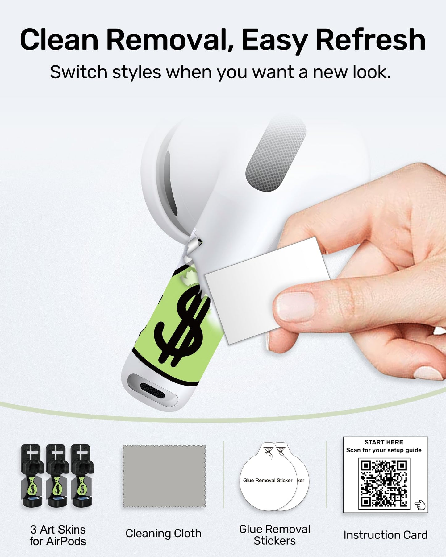 RockMax for AirPod Pro 3 Skins, Glow in The Dark Decal Stickers, DIY Dollar Tattoos for AirPods Pro 2nd Generation, Easy to Identify, Compatible with AirPods Pro 1/2/3 & AirPod 1/2/3/4(Universal Fit)