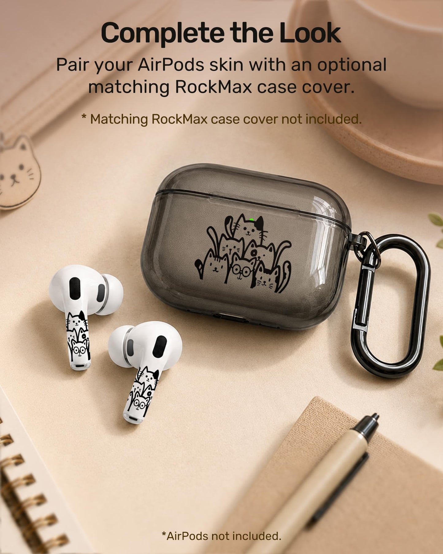 ROCKMAX for AirPods Pro 2 Skin Accessories, Black Cats Sticker Wrap, Easy to Identify Your Earbuds, for Boys and Girls, Compatible with AirPods 1/2/3/4 & Pro 1/2/3, Case-Friendly