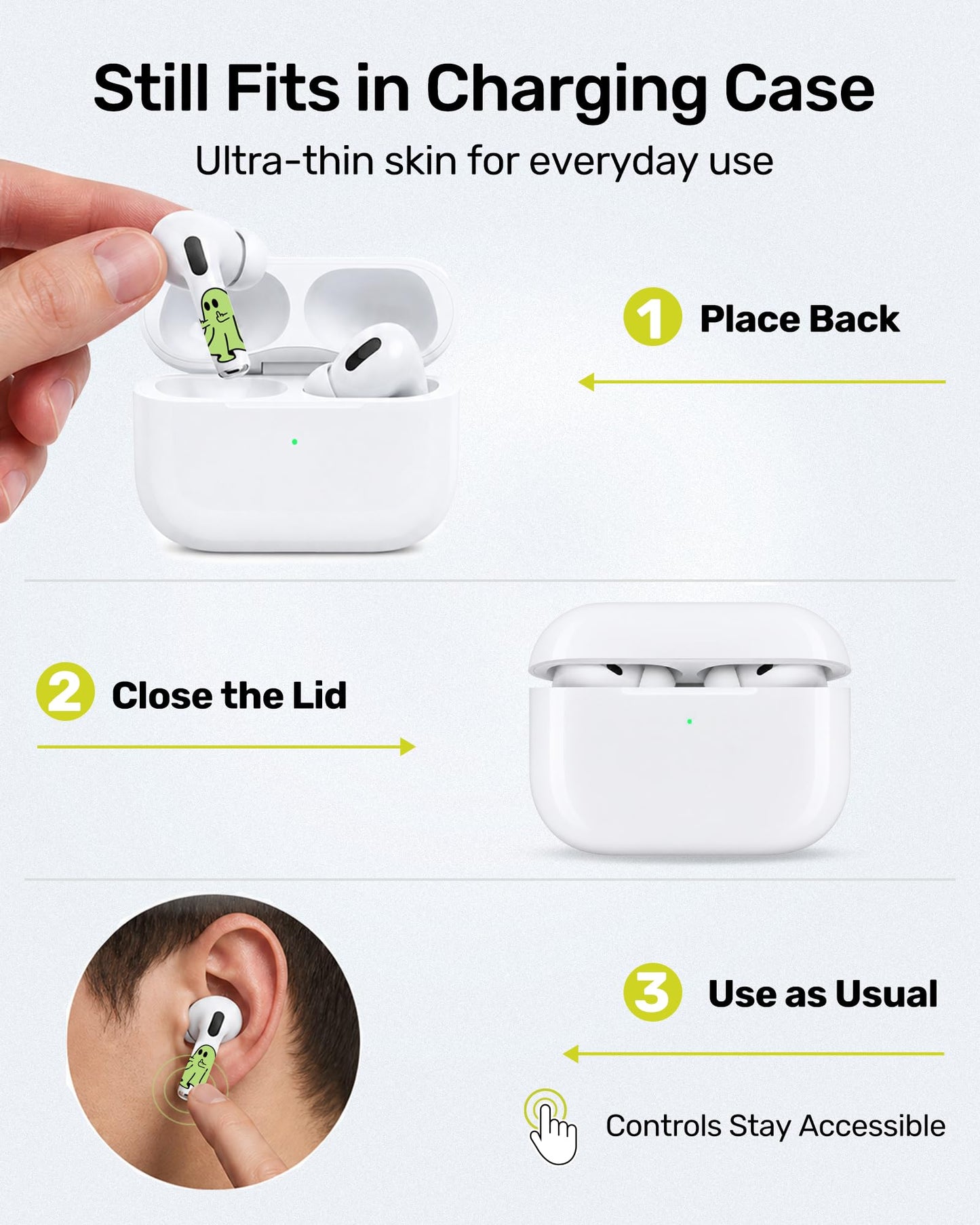 RockMax for AirPod Skins, Luminous Glow in The Dark Decal Stickers for Ear Buds, DIY Pop Art Tattoos for AirPods Pro 2nd Generation, Durable, Easy to Identify, Present for Women and Men(Universal)