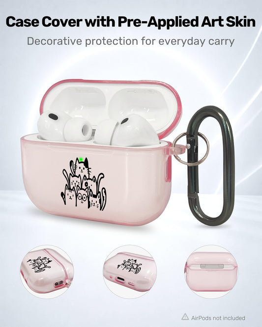 RockMax for AirPods Pro 3 Case Cover with Art Skin, Cute TPU AirPods Case with Keychain Hook, Semi-Transparent Decorative Case for Women, Cute Cat, Clear Pink