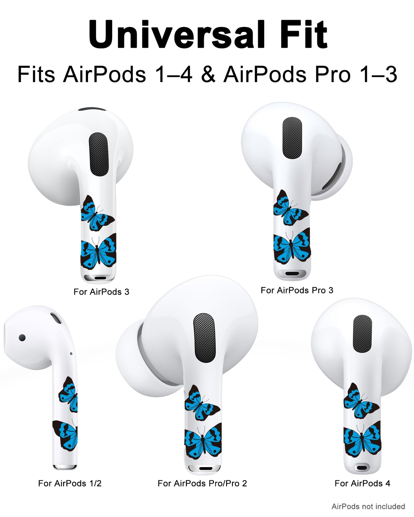 RockMax for AirPods 4 Skin, Cute Decal Sticker for Air Pods 4th Gen, Compatible with Butterfly AirPod Case 2024, Durable Tattoo Wrap, Easy to Identify, Also Fits AirPods Pro 1/2/3, AirPods 1/2/3