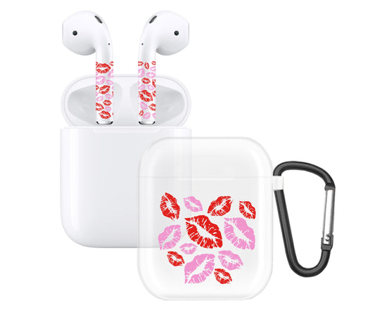 RockMax for AirPods 2nd Generation Case, Cute Clear Case with Black Keychain and Red Lips Decal Stickers, Durable Skin Wrap, Easy to Apply, for Teens and Women