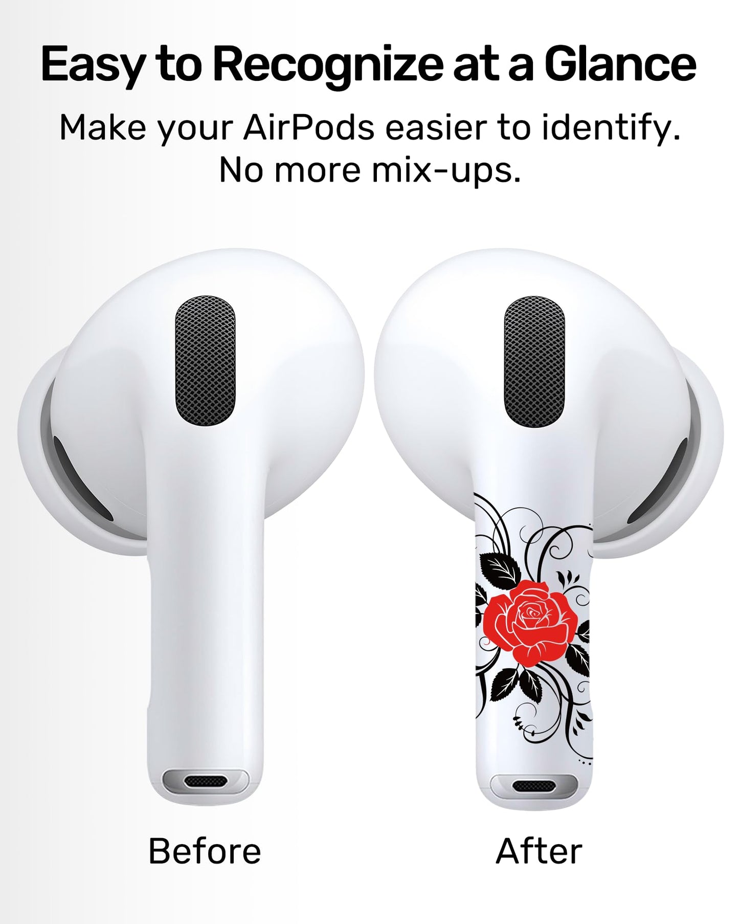 RockMax for AirPods Sticker Skin, Easy to Identify, Universal Fit for AirPods Pro 3/2/1 and Gen 1/2/3/4, Black Wrap Cover, for Teens and Adults