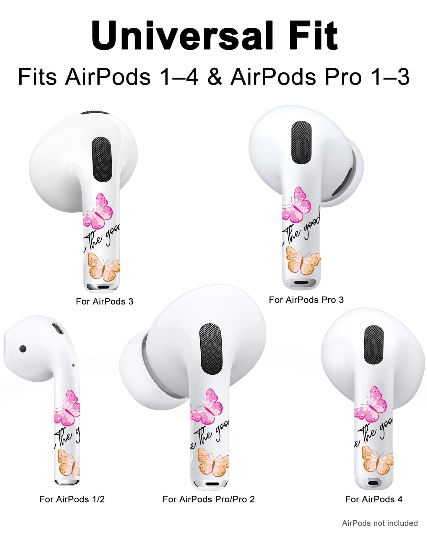 RockMax for AirPod Pro Skin, Universal Butterfly Sticker Wrap for AirPods 1/2/3/4 & Pro 1/2/3, Pink Tattoos, Easy to Identify, Case Friendly, Custom Gift for Women and Girls