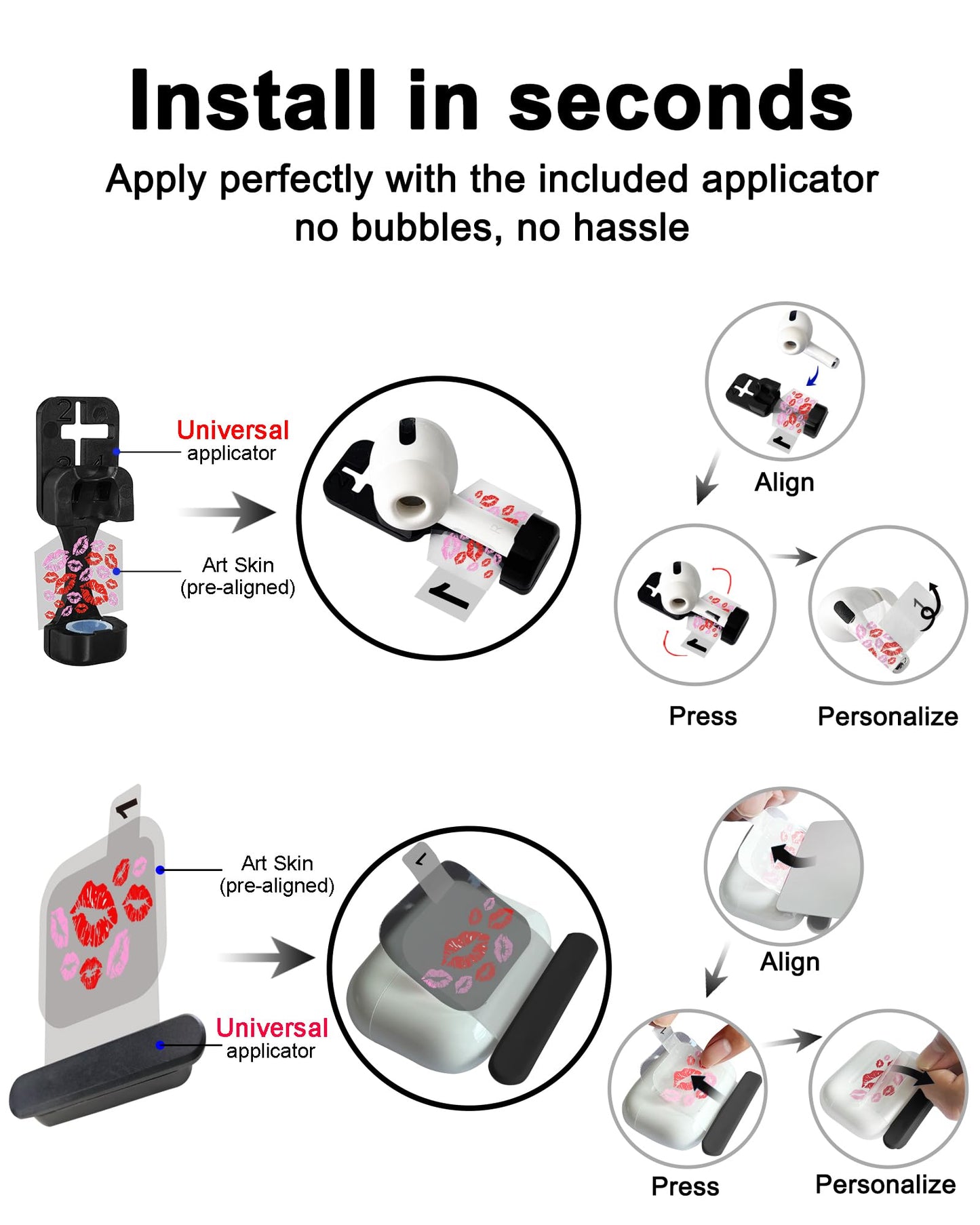 ROCKMAX for AirPods Sticker Skin Set, Earbud + Charging Case Wrap Decals, Applicator Included + Spare, Fits AirPods 1/2/3/4 & Pro/Pro 2/Pro 3 – Dripping Skull
