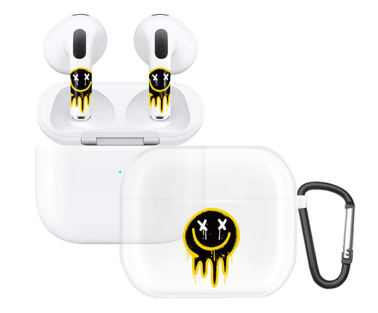 RockMax for AirPod 3rd Generation Case Cute, Clear Case with Black Keychain and Stylish Decal Stickers, Durable Emoticon Skin Wrap, Easy to Apply, for Teens and Women