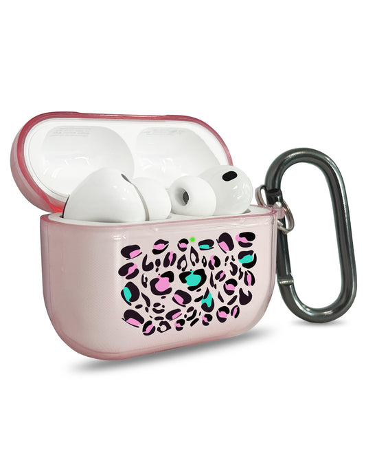 RockMax for AirPods Pro 3 Case Cover with Art Skin, Cute TPU AirPods Case with Keychain Hook, Semi-Transparent Decorative Case for Women, Leopard, Clear Pink