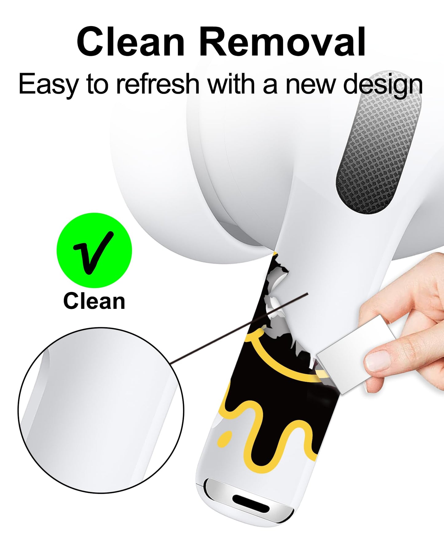 RockMax for AirPods Sticker Skin, Easy to Identify, Universal Fit for AirPods Pro 3/2/1 and Gen 1/2/3/4, Black Wrap Cover, for Teens and Adults