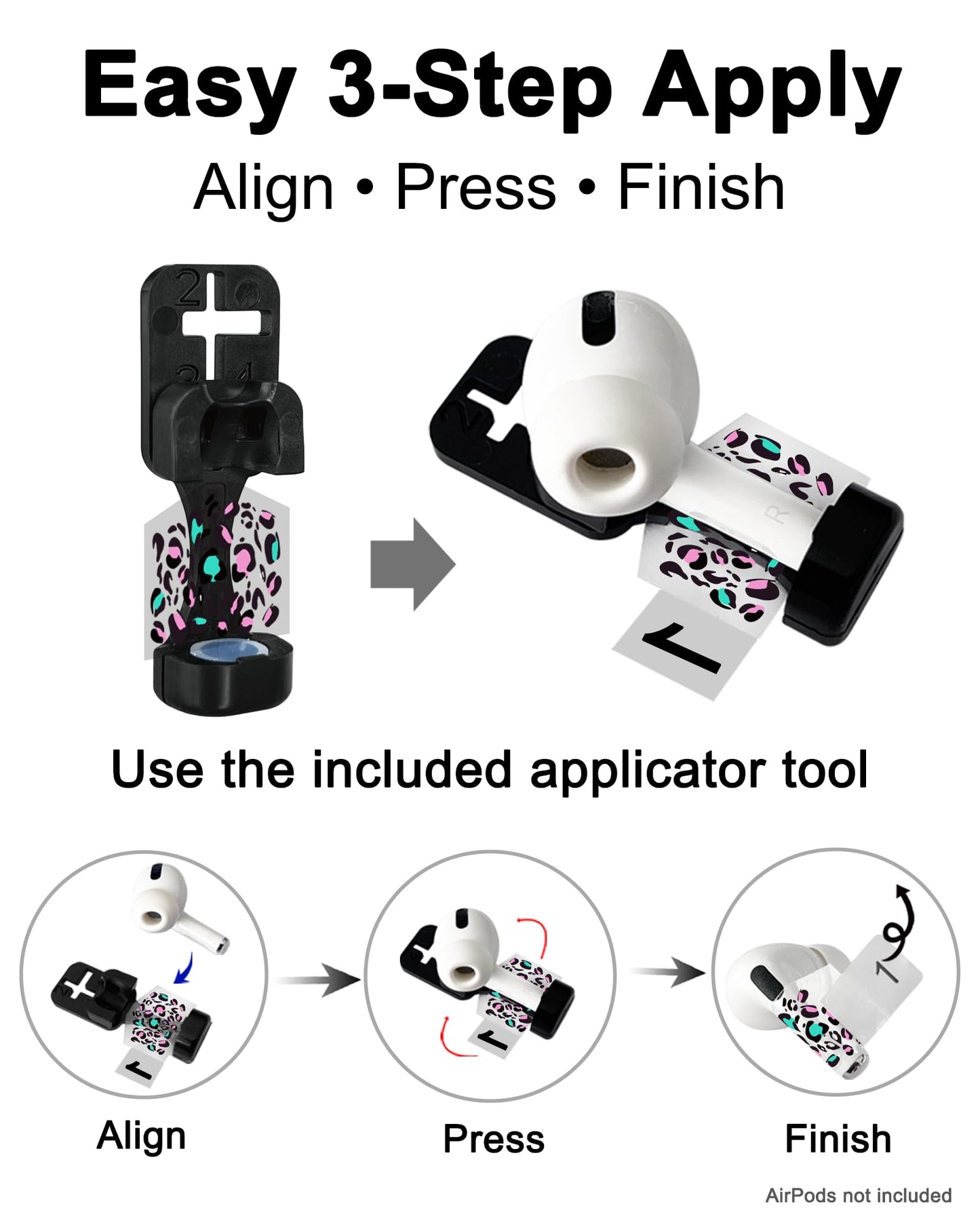 RockMax Universal Skin for AirPods Pro 3/Pro 2/Pro, Cute Stickers Also Fits to AirPod 1/2/3/4, Leopard Print Wrap for Women and Girls, Easy to Identify, Case-Friendly