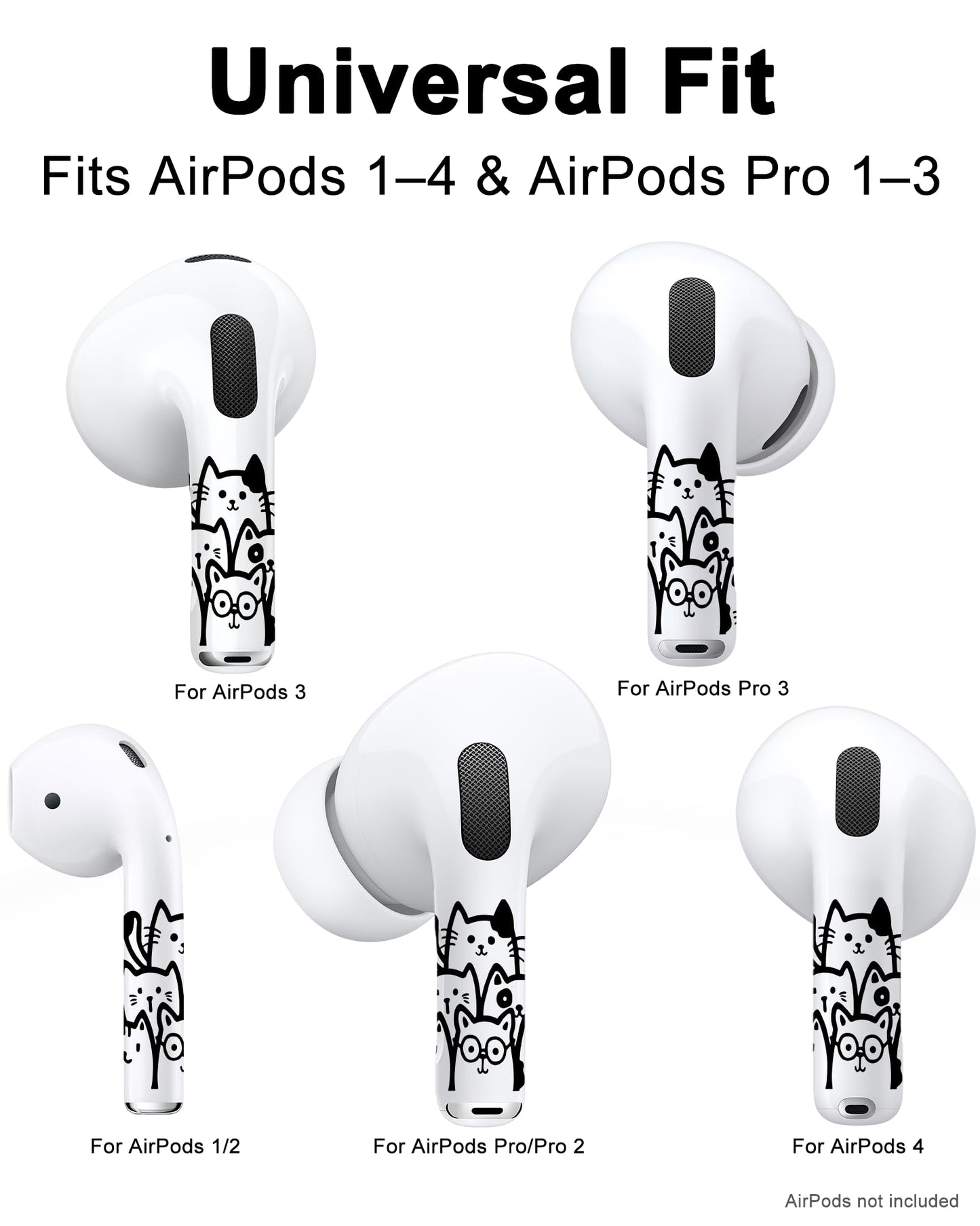 ROCKMAX for AirPods Pro 2 Skin Accessories, Black Cats Sticker Wrap, Easy to Identify Your Earbuds, for Boys and Girls, Compatible with AirPods 1/2/3/4 & Pro 1/2/3, Case-Friendly
