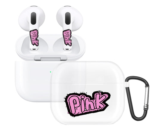 RockMax for AirPod 3rd Generation Case Cute, Clear Case with Black Keychain and Stylish Decal Stickers, Durable Pink Skin Wrap, Easy to Apply, for Teens and Women