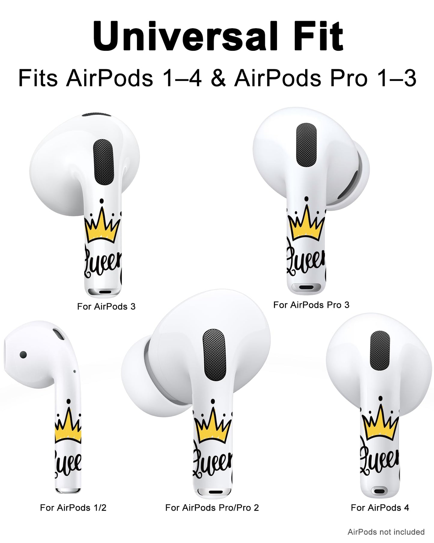 RockMax for AirPods 4 Skin，Universal Crown Decal Sticker for AirPods Pro 3/2/1, Gen 4/3/2/1, Compatible with AirPod Case Cover, Fashion Tattoo Wrap, Never Mix Up