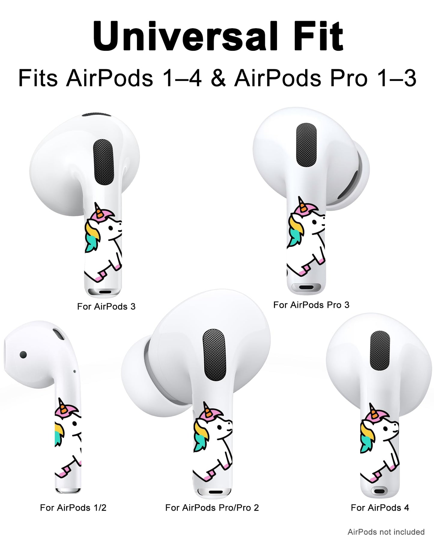 RockMax for Universal AirPod Skin, Quickly Recognizable, for AirPods Pro 3/2/1 and Gen 1/2/3/4, Unicorn Sticker Cover, for Women and Teens