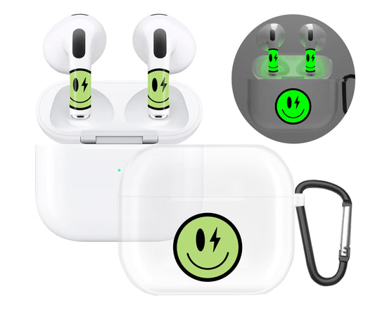 RockMax for AirPod Gen 3 Case, Clear Case with Black Keychain and Glow in The Dark Stickers, Luminous Emoticon Skin Decal Wrap, Long-Lasting, Easy to Apply, Ideal Gift for Parties and Holidays