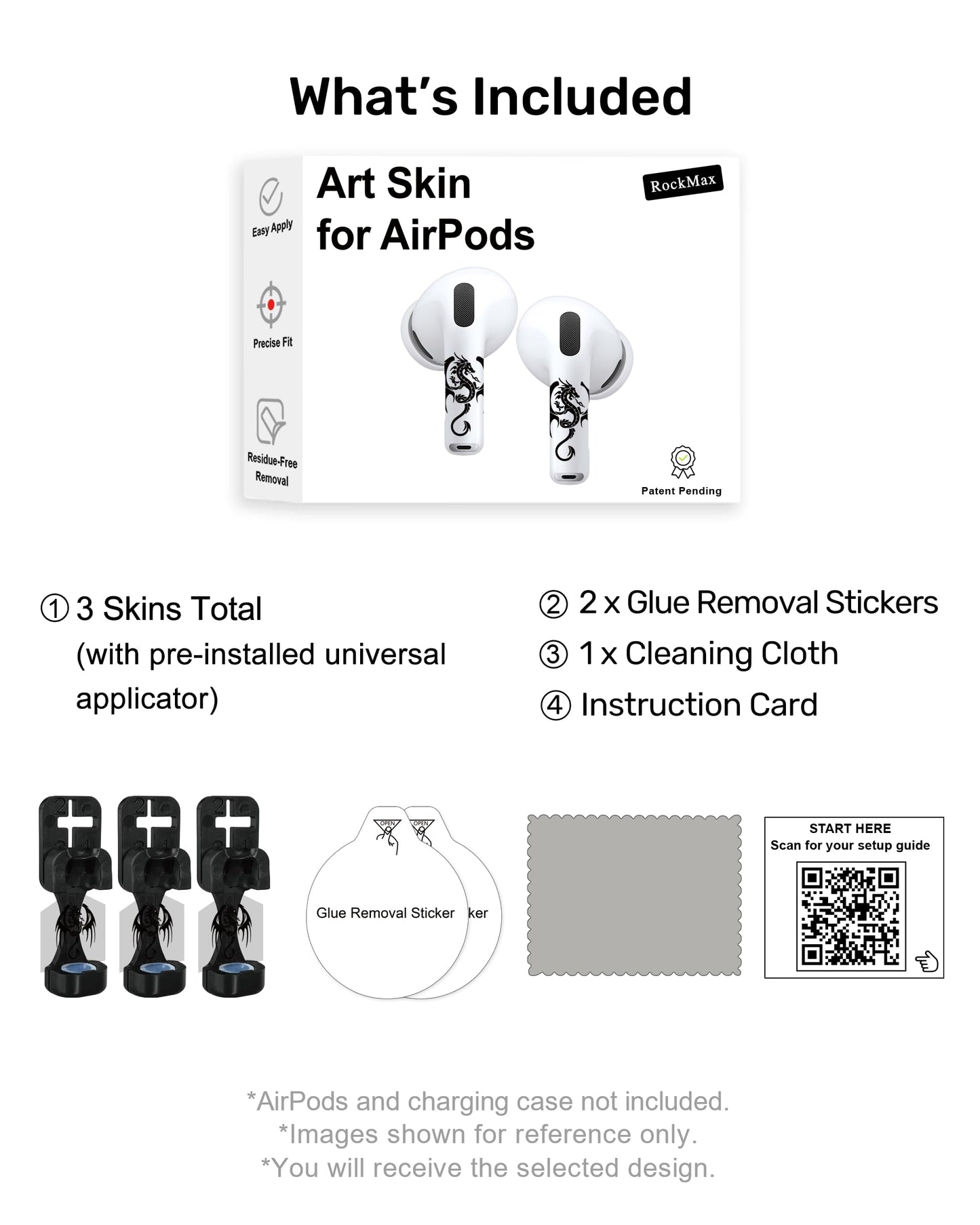 RockMax Universal Stickers for AirPod, No More Mix-Ups, for AirPods Pro 3/2/1 and Gen 1/2/3/4, Black Rock Skin Cover, Custom Gift for Women and Teens