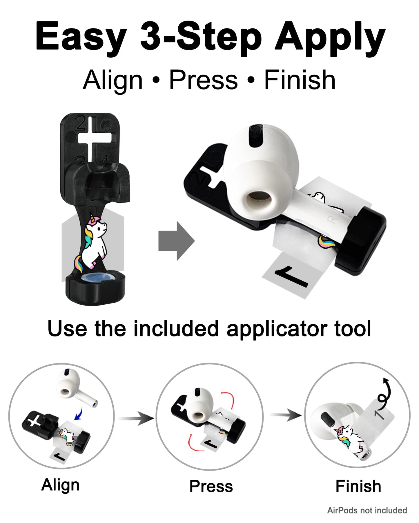 RockMax for Universal AirPod Skin, Quickly Recognizable, for AirPods Pro 3/2/1 and Gen 1/2/3/4, Unicorn Sticker Cover, for Women and Teens