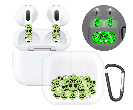 RockMax for AirPod Gen 3 Case, Clear Case with Black Keychain and Glow in The Dark Stickers, Luminous Halloween Skin Decal Wrap, Long-Lasting, Easy to Apply, Ideal Gift for Parties and Holidays