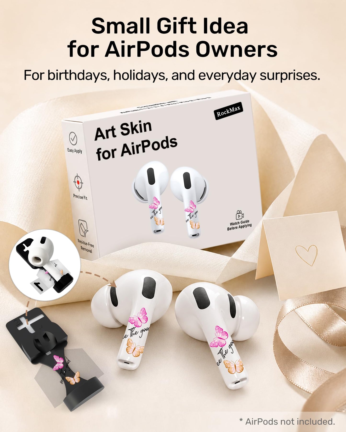 RockMax for AirPod Pro Skin, Universal Butterfly Sticker Wrap for AirPods 1/2/3/4 & Pro 1/2/3, Pink Tattoos, Easy to Identify, Case Friendly, Custom Gift for Women and Girls