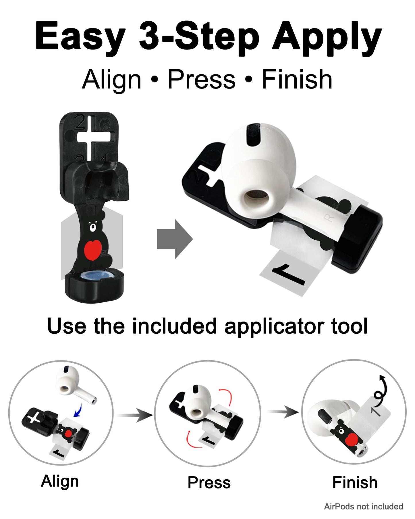 RockMax for AirPod Skin, Quickly Recognizable, Universal Fit for AirPods Pro 3/2/1 and Gen 1/2/3/4, Black Bear Sticker Cover, for Women and Teens