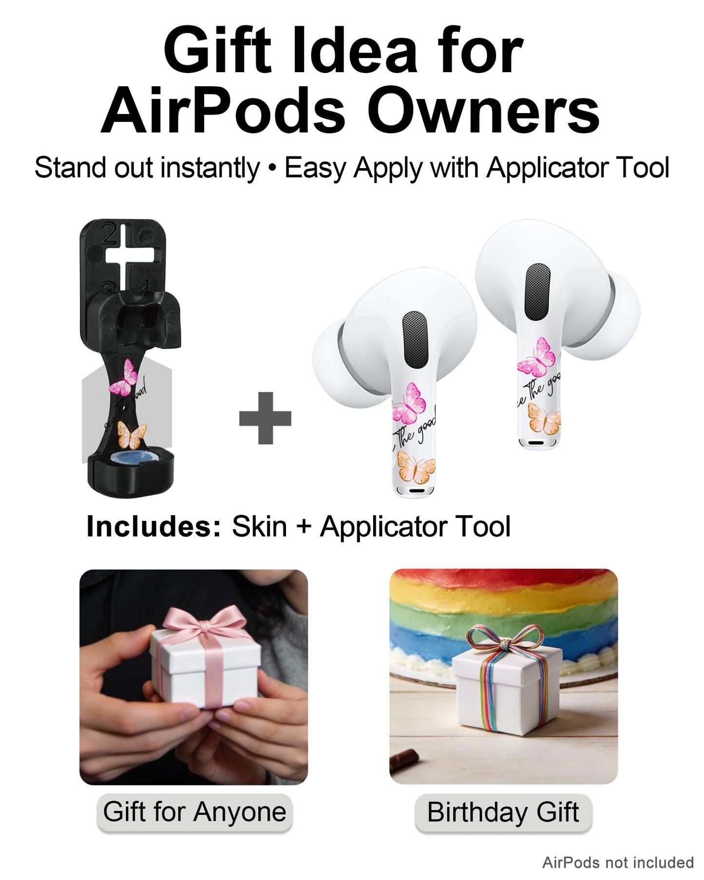 RockMax for AirPod Pro Skin, Universal Butterfly Sticker Wrap for AirPods 1/2/3/4 & Pro 1/2/3, Pink Tattoos, Easy to Identify, Case Friendly, Custom Gift for Women and Girls