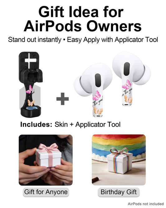 RockMax for AirPod Pro Skin, Universal Butterfly Sticker Wrap for AirPods 1/2/3/4 & Pro 1/2/3, Pink Tattoos, Easy to Identify, Case Friendly, Custom Gift for Women and Girls