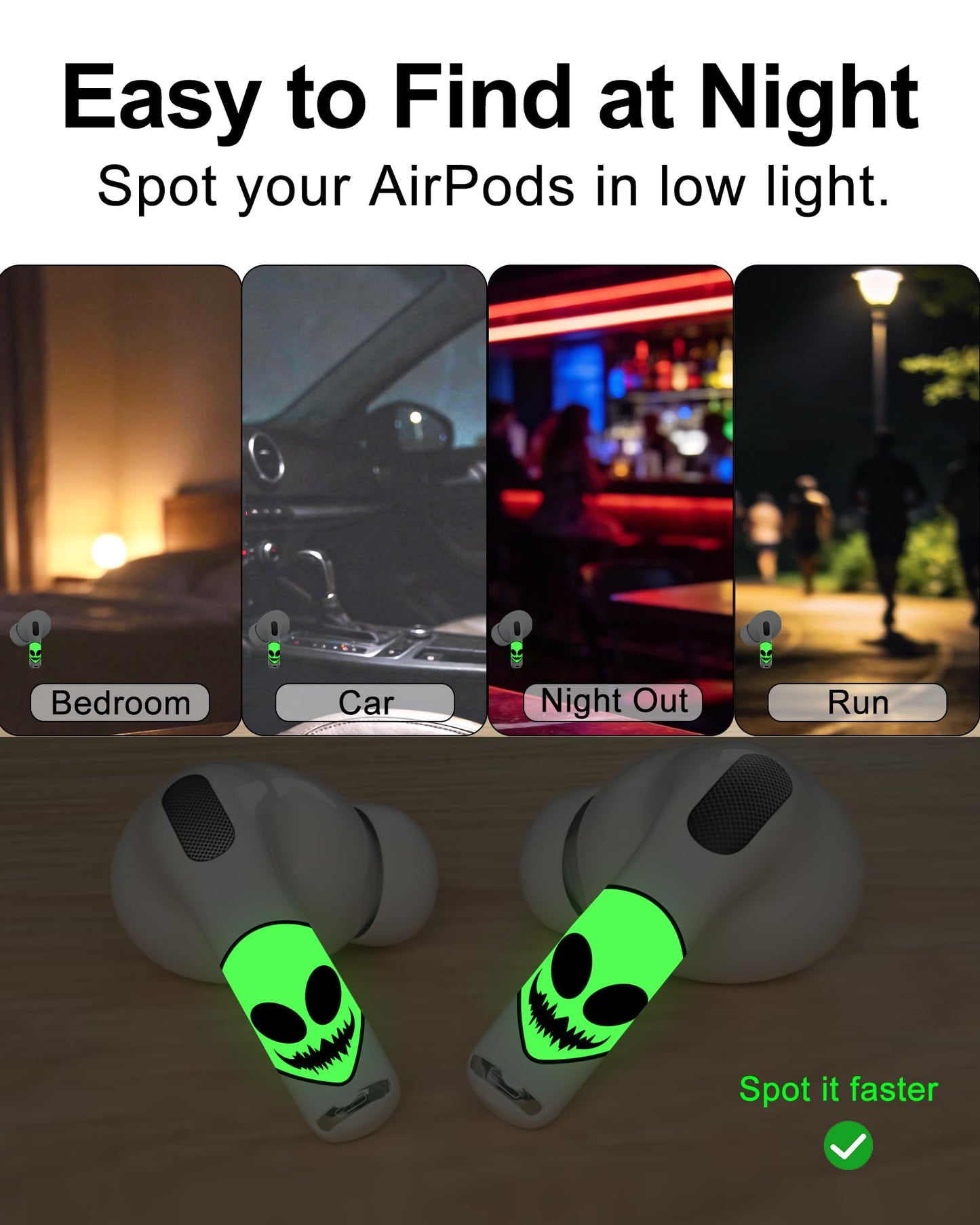 RockMax for AirPod Skins Wraps, Glow in The Dark Alien Stickers Decal for AirPods Pro 2nd Generation, Easy to Identify and Find, Compatible with AirPods Pro 1/2/3 & AirPod 1/2/3/4(Universal Fit)
