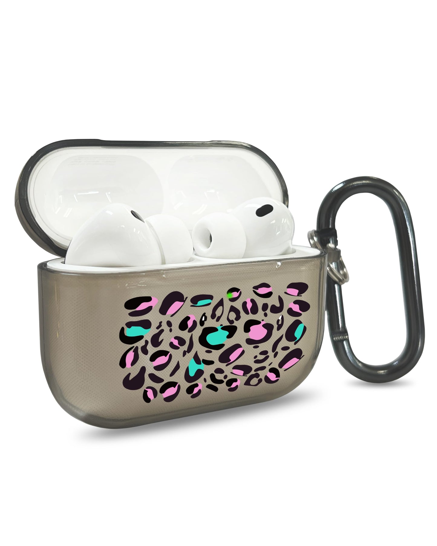RockMax for AirPods Pro 3 Case Cover with Art Skin, Cute TPU AirPods Case with Keychain Hook, Semi-Transparent Decorative Case for Women, Leopard, Clear Black