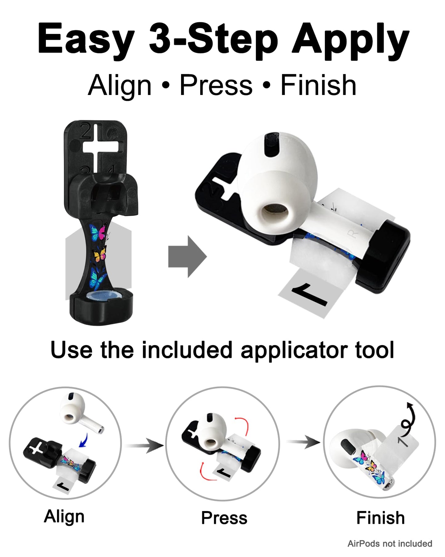 RockMax for AirPods 4 Skin Wraps, Helps Avoid Mix-Ups, Universal Fit for AirPods Pro 3/2/1 and Gen 1/2/3/4, Butterfly Sticker Cover, Gift for Women and Teens