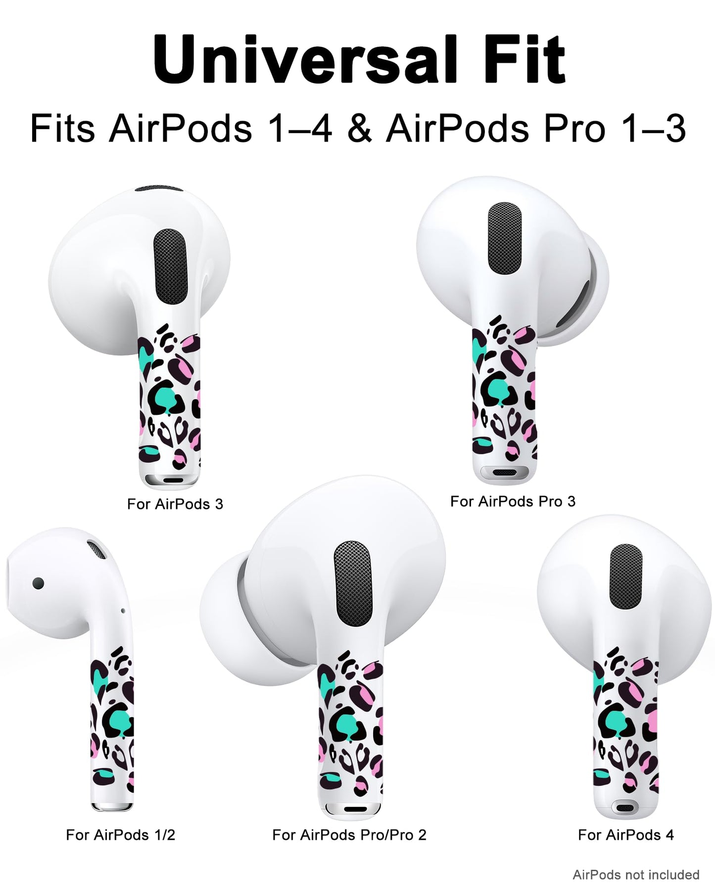 RockMax Universal Skin for AirPods Pro 3/Pro 2/Pro, Cute Stickers Also Fits to AirPod 1/2/3/4, Leopard Print Wrap for Women and Girls, Easy to Identify, Case-Friendly