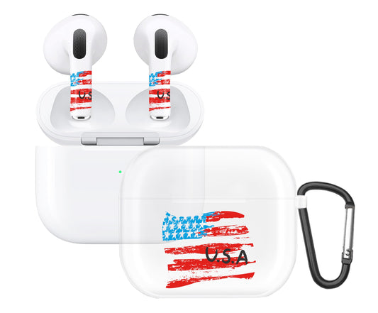 RockMax for AirPod 3rd Generation Case Cute, Clear Case with Black Keychain and Stylish Decal Stickers, US Flag Skin Wrap, Easy to Apply, for Teens and Women