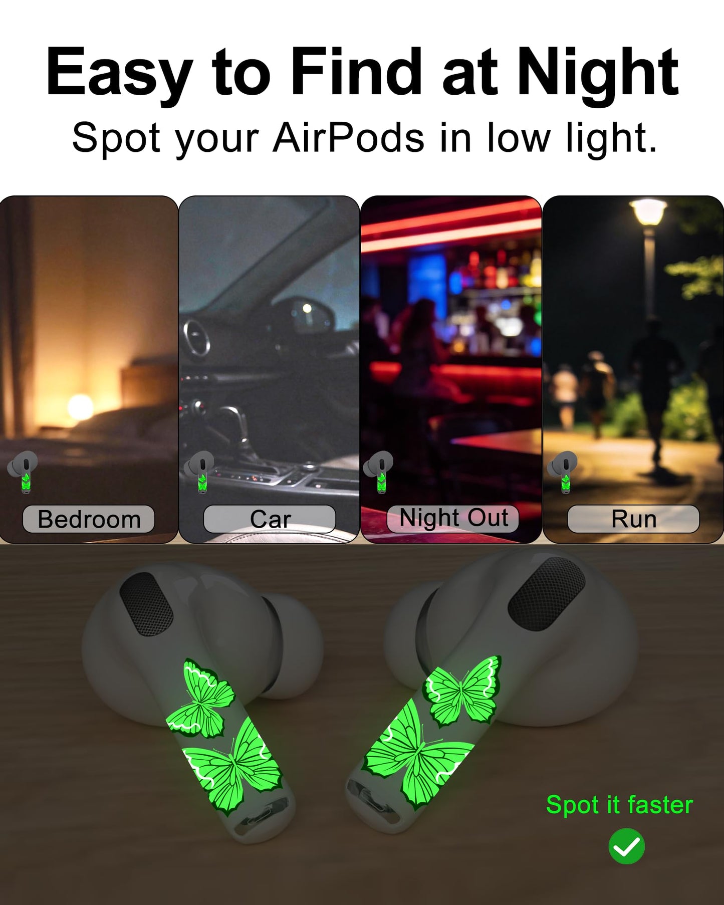 RockMax for AirPods 4 Glow Skin, Butterfly Sticker Wrap, Easy to Find with Distinct Decal, Case-Friendly, 3-Step Install, Compatible with AirPods Pro 1/2/3 and AirPod 1/2/3/4 (Universal Fit)