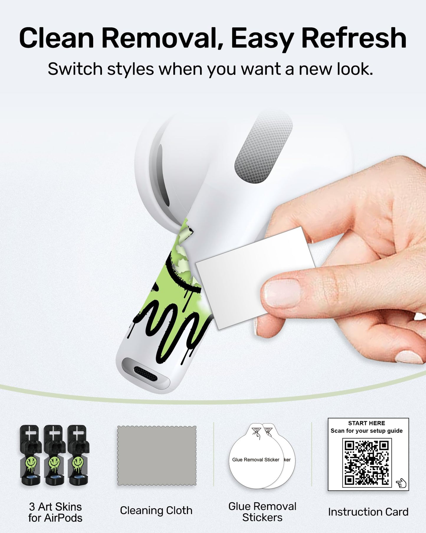RockMax for AirPods Pro 3 Skin, Glow-in-The-Dark Death Smile Sticker for AirPods 4th Gen, Works with AirPod Case, Easy to Identify, Fits AirPods 1/2/3/4 and AirPods Pro 1/2/3(Universal Fit)