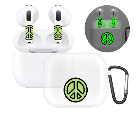 RockMax for AirPod Gen 3 Case, Clear Case with Black Keychain and Glow in The Dark Stickers, Luminous Peace Sign Skin Decal Wrap, Long-Lasting, Easy to Apply, Ideal Gift for Parties and Holidays