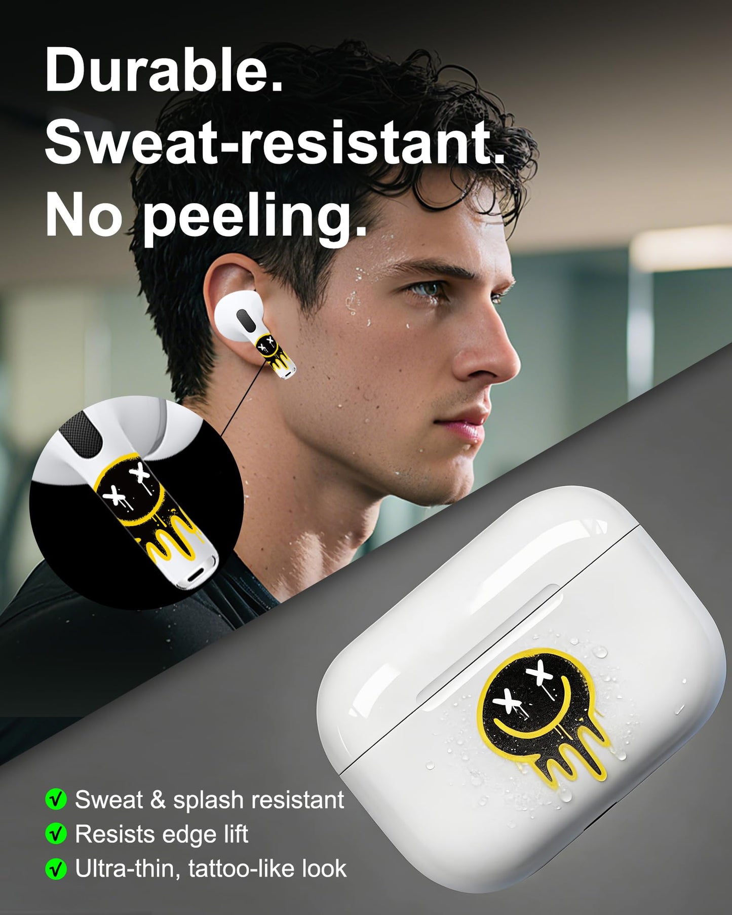 ROCKMAX for AirPods Sticker Skin Set, Earbud + Charging Case Wrap Decals, Applicator Included + Spare, Fits AirPods 1/2/3/4 & Pro/Pro 2/Pro 3 – Dripping Skull