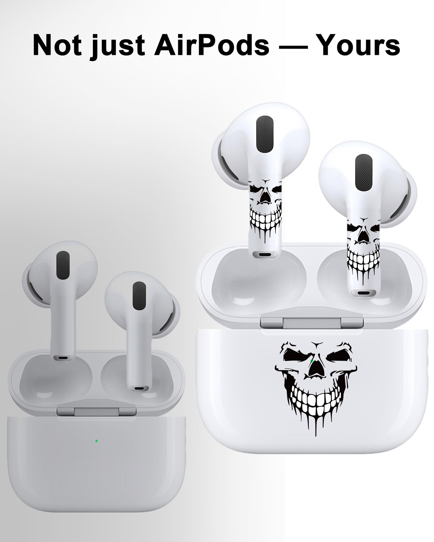 ROCKMAX for AirPods Sticker Skin Set, Earbud + Charging Case Wrap Decals, Applicator Included + Spare, Fits AirPods 1/2/3/4 & Pro/Pro 2/Pro 3 – Dripping Skull