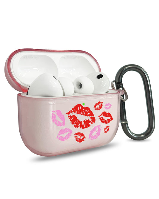 RockMax for AirPods Pro 3 Case Cover with Art Skin, Cute TPU AirPods Case with Keychain Hook, Semi-Transparent Decorative Case for Women, Red Lips, Clear Pink
