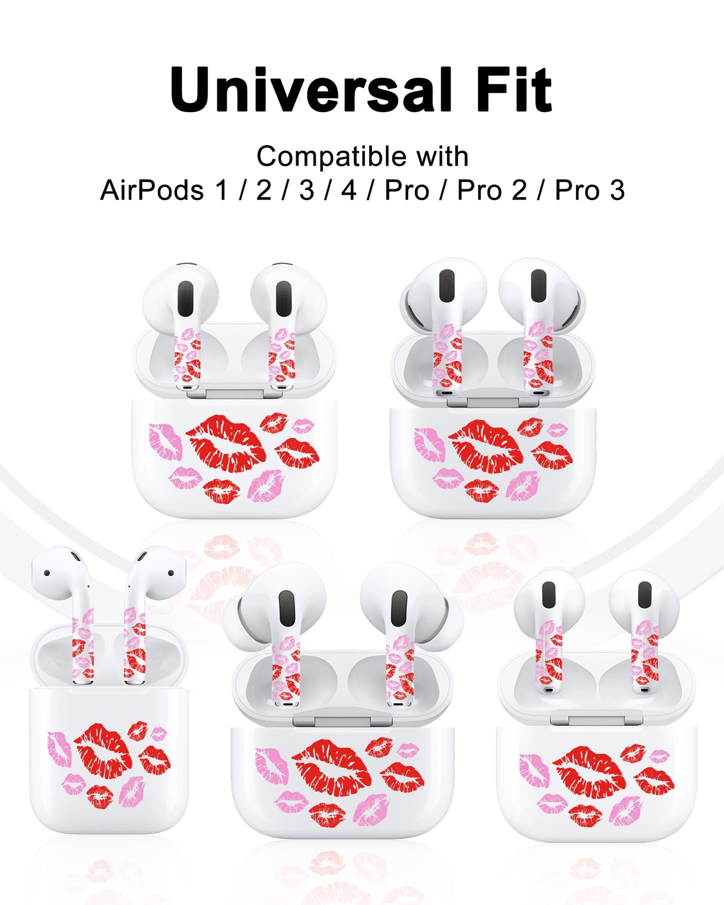 ROCKMAX Pink Lips Sticker for AirPods Pro 2nd Generation, Fashion Decal Skin Accessories for Earbuds and Charging Case, Universal Fit for AirPods 1/2/3/4 & AirPod Pro/Pro 2/Pro 3, Gift for Women&Girls