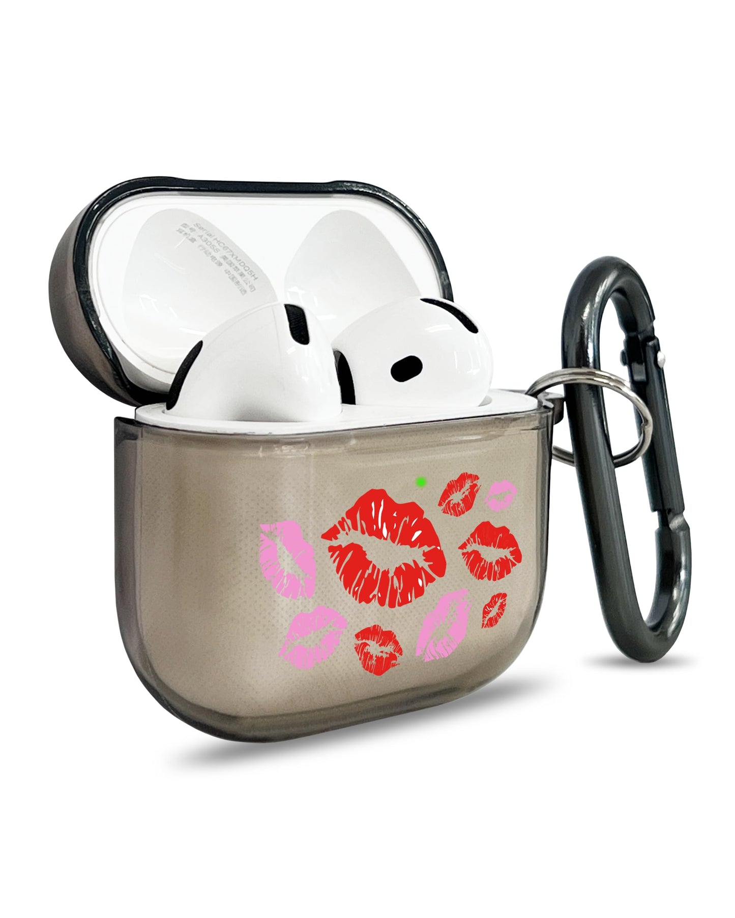 RockMax for AirPods 4 Case Cover with Art Skin, Cute TPU AirPods Case with Keychain Hook, Semi-Transparent Decorative Case for Women, Red Lips, Clear Black