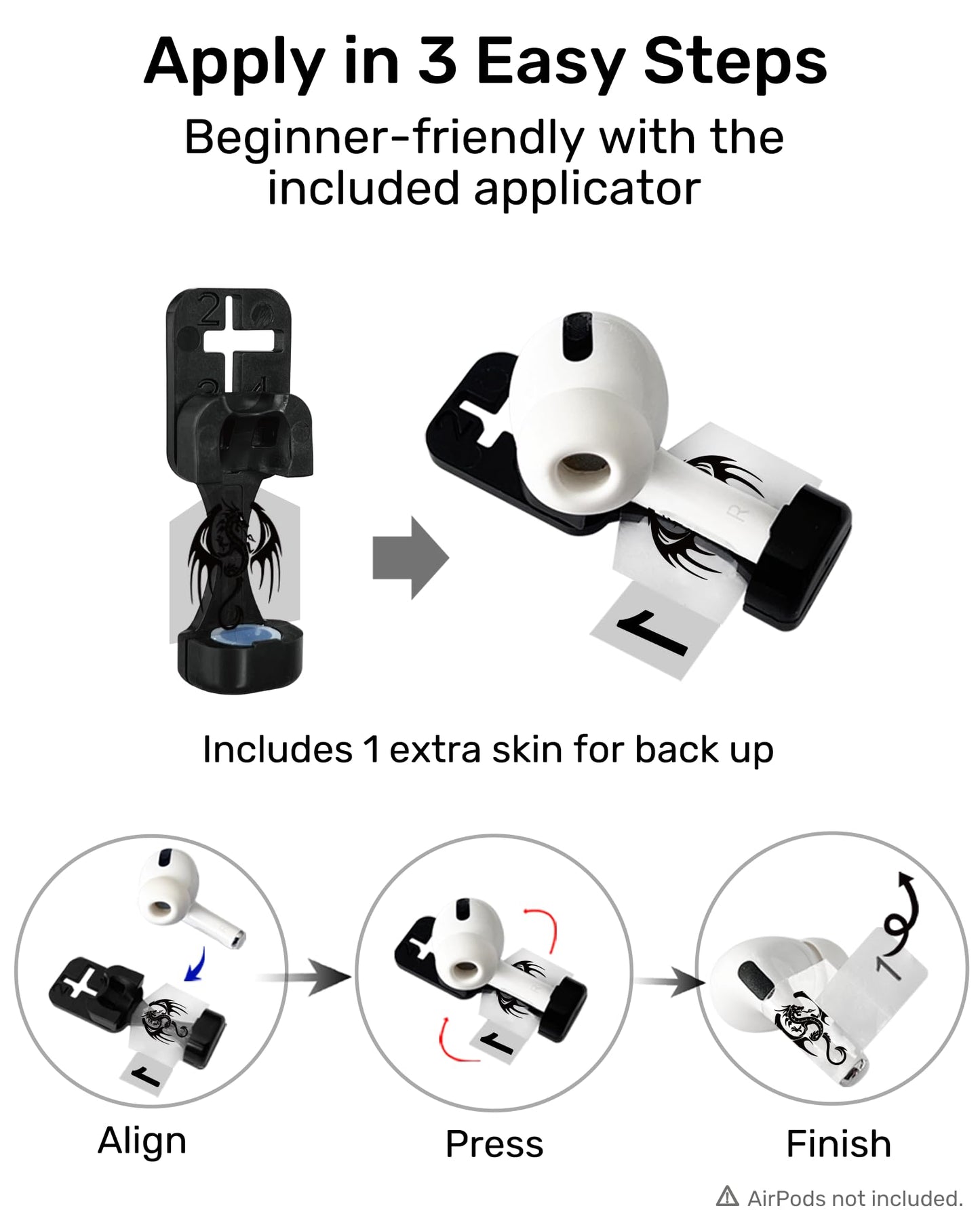 RockMax Universal Stickers for AirPod, No More Mix-Ups, for AirPods Pro 3/2/1 and Gen 1/2/3/4, Black Rock Skin Cover, Custom Gift for Women and Teens